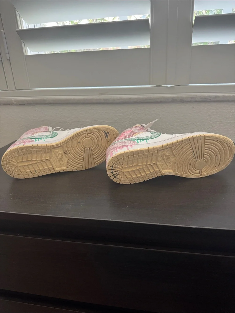 Nike Kids White High-Top Sneakers with Pink and Mint Green Accents